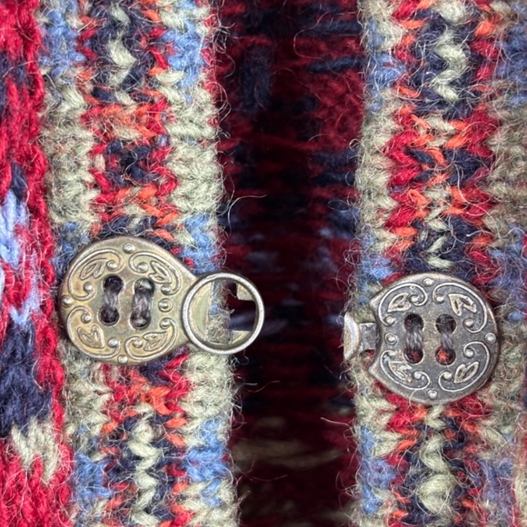 YETI Nepal Wool Cardigan XL Hand Knit Red Fair Isle Chunky Christmas Granny Ski - Picture 4 of 11